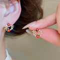 18K Gold Plated Copper Zircon Flower Ladybug Stud Earrings Sweet Forest Style Jewelry view 1