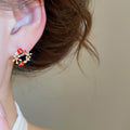 18K Gold Plated Copper Zircon Flower Ladybug Stud Earrings Sweet Forest Style Jewelry view 3