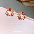 18K Gold Plated Copper Zircon Flower Ladybug Stud Earrings Sweet Forest Style Jewelry view 4