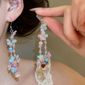 Spring Color Crystal Resin Flower Tassel Necklace And Ear Hook Jewelry Set For Women view 3