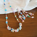 Spring Color Crystal Resin Flower Tassel Necklace And Ear Hook Jewelry Set For Women view 2