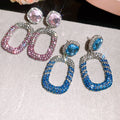 Alloy Silver Pin Rhinestone Square Hollow Stud Earrings European Court Style Evening Jewelry view 4