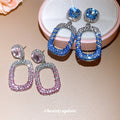 Alloy Silver Pin Rhinestone Square Hollow Stud Earrings European Court Style Evening Jewelry view 2