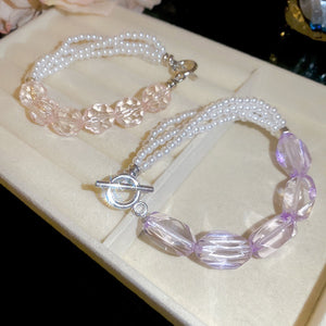 Asymmetric Acrylic Faux Pearl Multi Layer Beaded Bracelet With Sweet Fashion OL Geometric Round Design