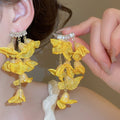 Summer Chiffon Flower Zircon Stud Earrings With Silver Posts, Sweet Resort Style Jewelry view 3