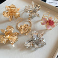 European Style Enamel Double Layer Flower Hollow Open Bracelet Ring Jewelry Set In Metal view 1