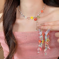 Glass Crystal Bead Resin Flower Bracelet Necklace Earring Jewelry Set Sweet Summer Floral Style view 3