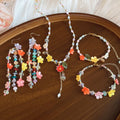 Glass Crystal Bead Resin Flower Bracelet Necklace Earring Jewelry Set Sweet Summer Floral Style view 4