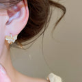 Moonlight Butterfly Copper Earrings With Zircon Cat Eye Stone And Enamel Wings Sweet Fairy Style view 3