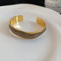 18K Gold Plated Copper Enamel Wave Stripe Open Bangle For Elegant Women view 4