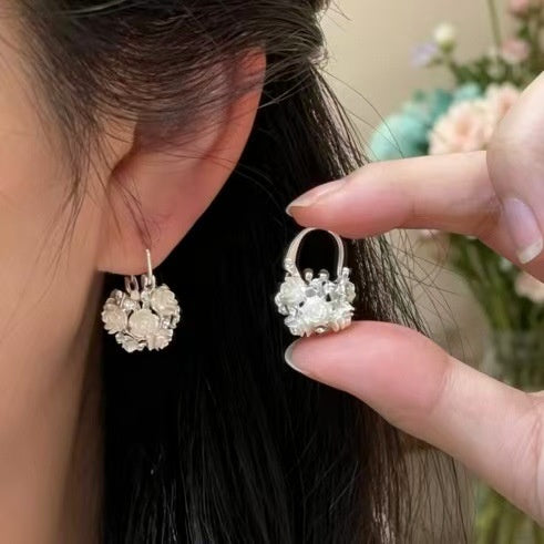 Floral Rhinestone Faux Pearl Ear Cuff Earrings For Women Light Luxury Cute Style