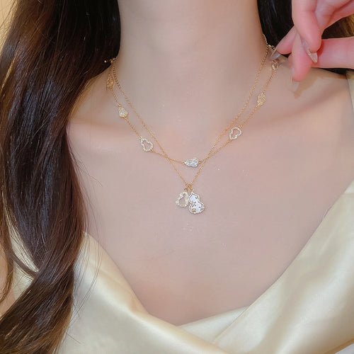18K Gold Plated Copper Zircon Gourd Pendant Necklace Vintage Light Luxury Collarbone Choker