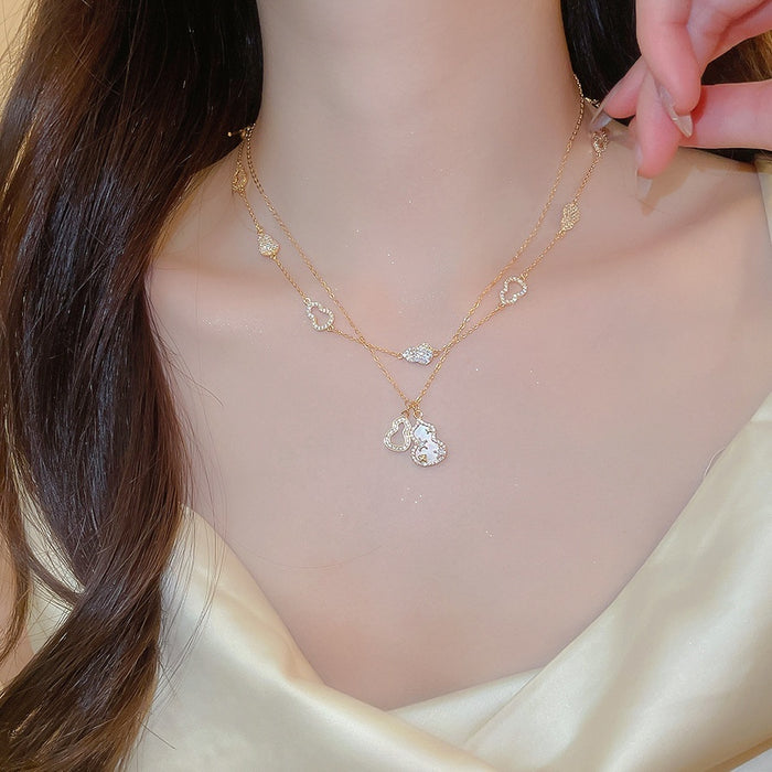 18K Gold Plated Copper Zircon Gourd Pendant Necklace Vintage Light Luxury Collarbone Choker