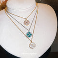 Copper Zircon Clover Flower Pendant Necklace Elegant Light Luxury Collarbone Choker for Women view 1