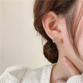 14K Gold Plated Copper Zircon Multi Layer C Shaped Stud Earrings With Silver Posts view 2