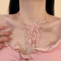Pastoral Pink Glass Flower Beaded Necklace Sweet Summer Floral Clavicle Choker view 4