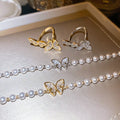 18K Gold Plated Zircon Butterfly Faux Pearl Bracelet Ring Jewelry Set For Women view 4