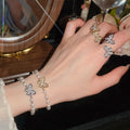 18K Gold Plated Zircon Butterfly Faux Pearl Bracelet Ring Jewelry Set For Women view 1