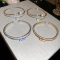 Korean Double Layer Open Copper Bangle With Square Zircon Floral Minimalist OL Style view 4