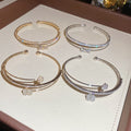 Korean Double Layer Open Copper Bangle With Square Zircon Floral Minimalist OL Style view 2