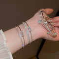 Korean Double Layer Open Copper Bangle With Square Zircon Floral Minimalist OL Style view 3