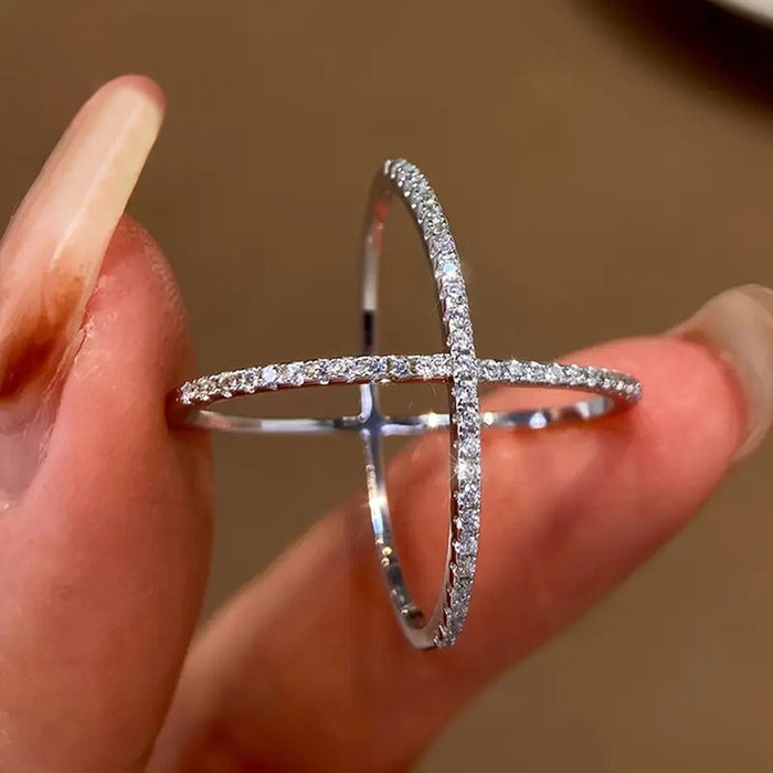 Minimalist Cross Ring For Women, Korean Style Cool Tone Commuter Fashion Accessory