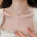 Sparkling Zircon Star Faux Pearl Beaded Necklace Bracelet Anklet Jewelry Set For Women view 4