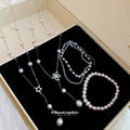 Sparkling Zircon Star Faux Pearl Beaded Necklace Bracelet Anklet Jewelry Set For Women view 1