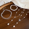 Sparkling Zircon Star Faux Pearl Beaded Necklace Bracelet Anklet Jewelry Set For Women view 3