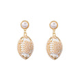 Vintage French Football Shape Pearl Enamel Rhinestone Alloy Dangle Luxury Women's Earrings view 5