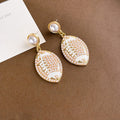 Vintage French Football Shape Pearl Enamel Rhinestone Alloy Dangle Luxury Women's Earrings view 4
