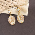 Vintage French Football Shape Pearl Enamel Rhinestone Alloy Dangle Luxury Women's Earrings view 3