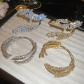 Light Luxury Copper Zircon Triple Layer Wheat Leaf Crossover Open Cuff Bangle view 2