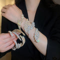 Light Luxury Copper Zircon Triple Layer Wheat Leaf Crossover Open Cuff Bangle view 1