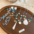 Shell Starfish Crystal Beaded Tassel Necklace And Ear Hook Jewelry Set For Women Beach Vacation Style view 2