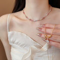 Light Luxury Copper Zircon Crystal Beaded Geometric Choker Necklace For Summer Vacation view 3