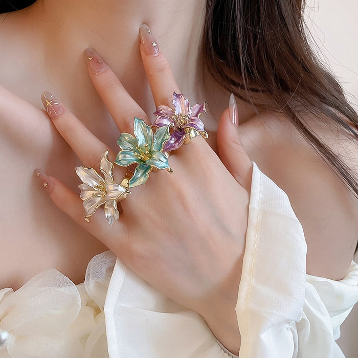 Vintage Enamel Flower Fashion Ring For Women
