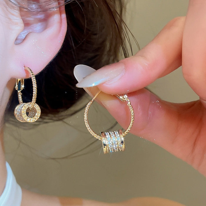 Copper Zircon Round Twisted Pendant Hoop Earrings For Women Simple Modern Light Luxury Jewelry