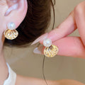 Light Luxury Fan Shaped Faux Pearl Stud Earrings With Silver Needles For Versatile Fashion Style view 3