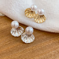 Light Luxury Fan Shaped Faux Pearl Stud Earrings With Silver Needles For Versatile Fashion Style view 2