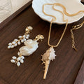 Shell Conch Starfish Pearl Necklace Stud Earrings Jewelry Set For Women Summer Statement Design view 2