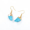 Gold Tone Turquoise Horn-Shaped Stone Drop Earrings with Hooks view 6