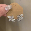 Copper Zircon Flower Leaf Stud Earrings, Elegant Light Luxury Fashion Jewelry view 1