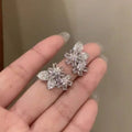 Copper Zircon Flower Leaf Stud Earrings, Elegant Light Luxury Fashion Jewelry view 3