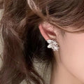 Copper Zircon Flower Leaf Stud Earrings, Elegant Light Luxury Fashion Jewelry view 2