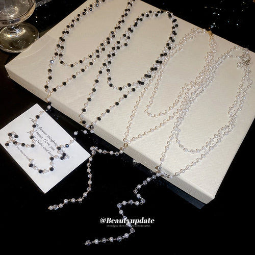 Summer Dopamine Crystal Beaded Layered Faux Pearl Geometric Choker Necklace