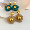 Acrylic Resin Ombre Geometric Stud Earrings Retro Chic Round Diamond Square Design view 2