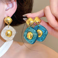 Acrylic Resin Ombre Geometric Stud Earrings Retro Chic Round Diamond Square Design view 1