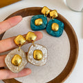 Acrylic Resin Ombre Geometric Stud Earrings Retro Chic Round Diamond Square Design view 4