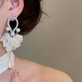 Elegant Floral Faux Pearl Zircon Waterdrop Stud Drop Earrings For Women view 3